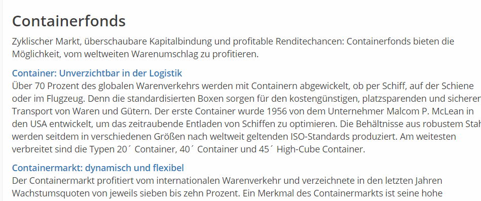 Unverzichtbar, dynamisch, flexibel: So werden Containerfonds angeboten