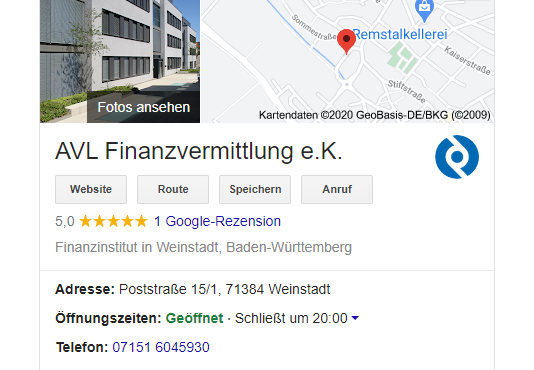 AVL: Eine Top-Bewertung via Google.